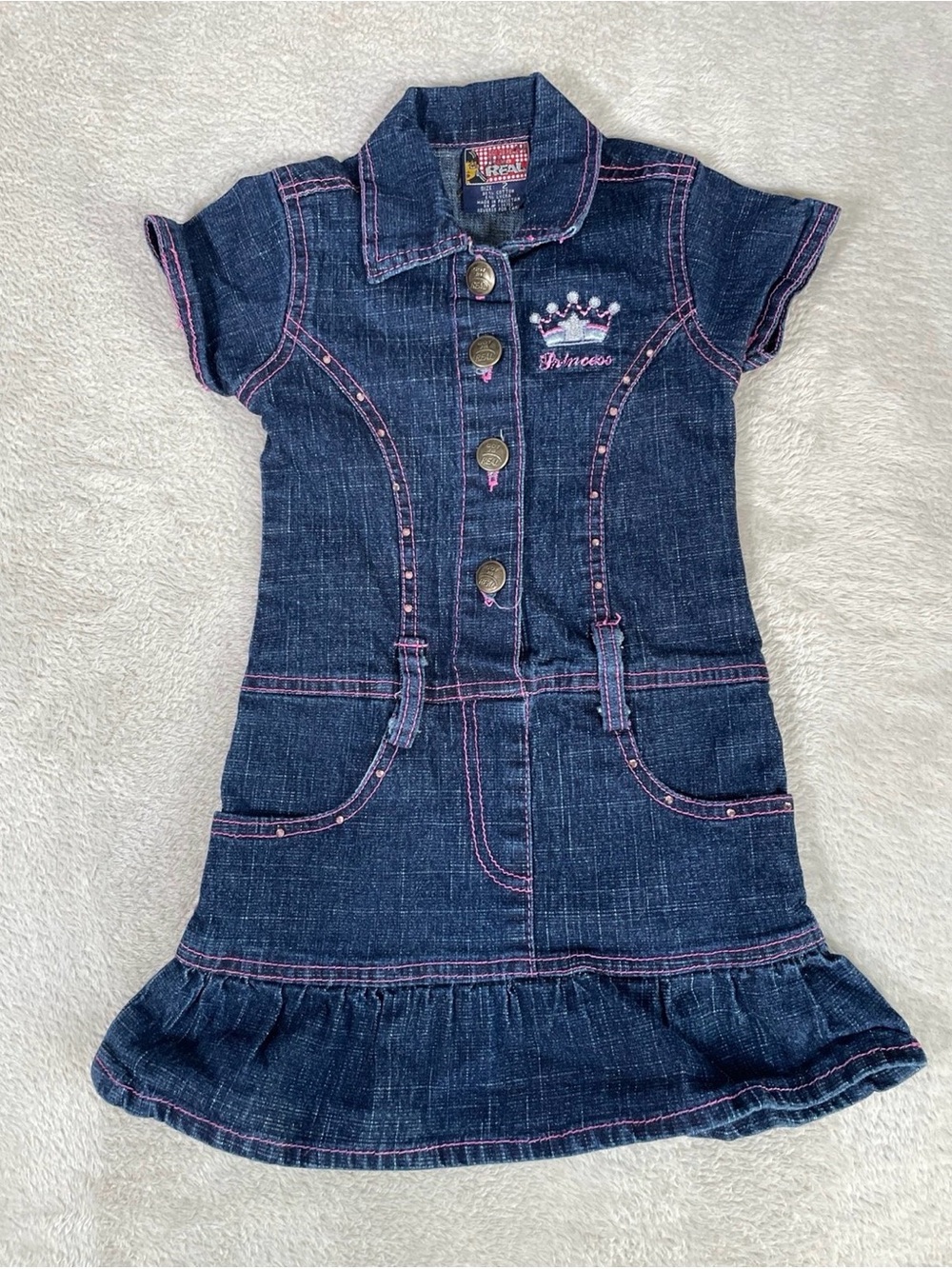 Vintage Y2K Girls Denim Princess Dress | Dark Wash Jean Dress | Size 2T